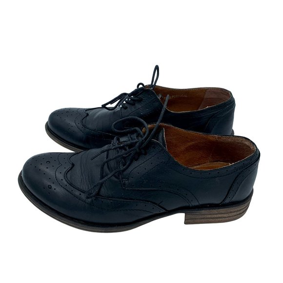 Women’s Lõcale Black Leather Lace-Up Winged Tip Oxford Shoes - Picture 1 of 9